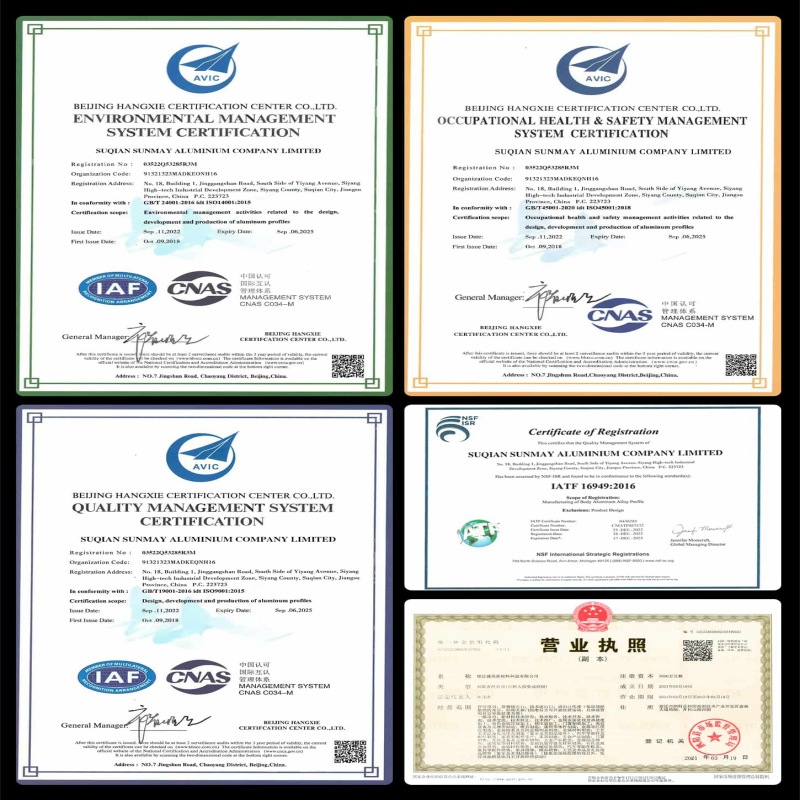 ISO 9001 and CE certified documents for walnut wood grain aluminum profile production
